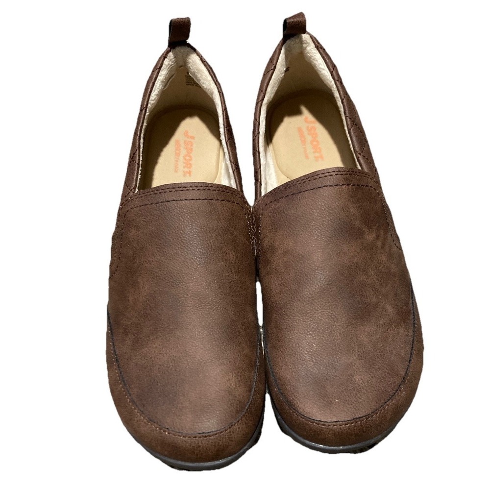 JSport Womens Size 9M Brown Faux Fur Lined Slip On Loafers Memory Foam